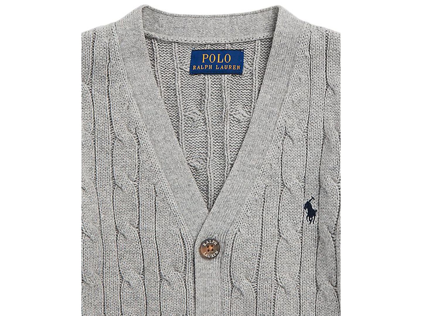 Кардиган Polo Ralph Lauren Cable-Knit Cotton V-Neck Cardigan Sweater для мальчиков, цвет: Меланжевый — фото 3