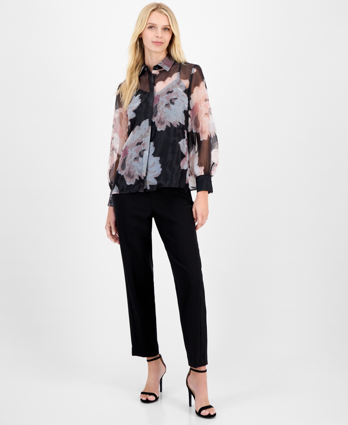 Anne Klein Women's Printed-Organza Button-Front Blouse, Macy's Exclusive