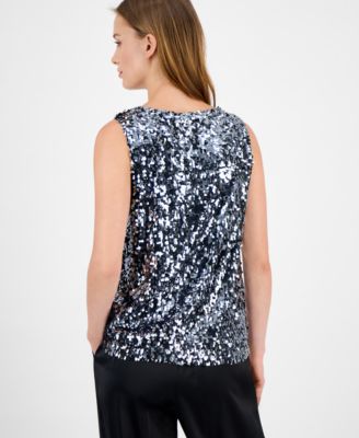 Women's Sequin Sleeveless Boat-Neck Top