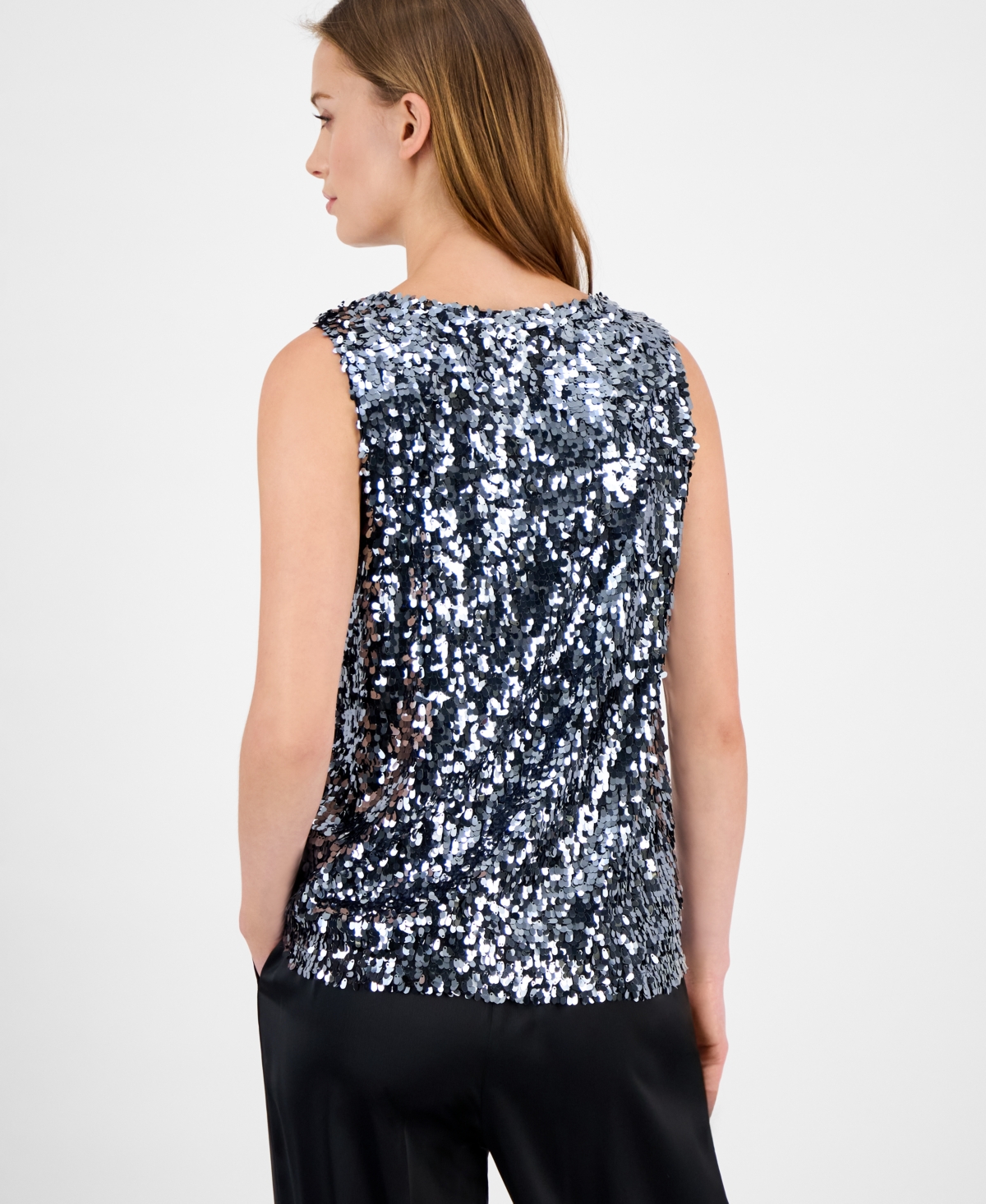 Anne Klein Women's Sequin Sleeveless Boat-Neck Top