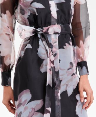 Petite Tiered Printed Organza Shirtdress