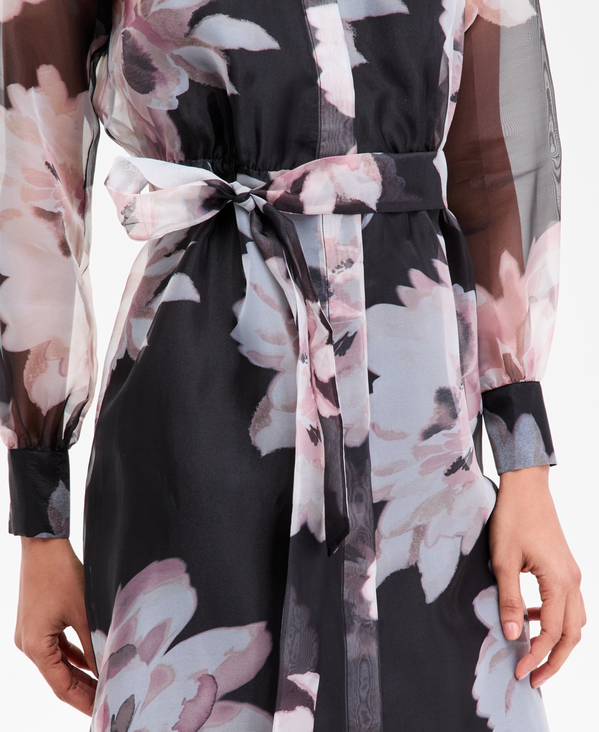 Anne Klein Women's Floral Organza Long-Sleeve Shirtdress