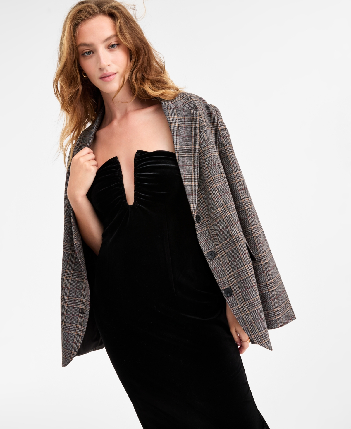 Bar Iii Women's Velvet Hardware Midi Dress, Macy's Exclusive In Black