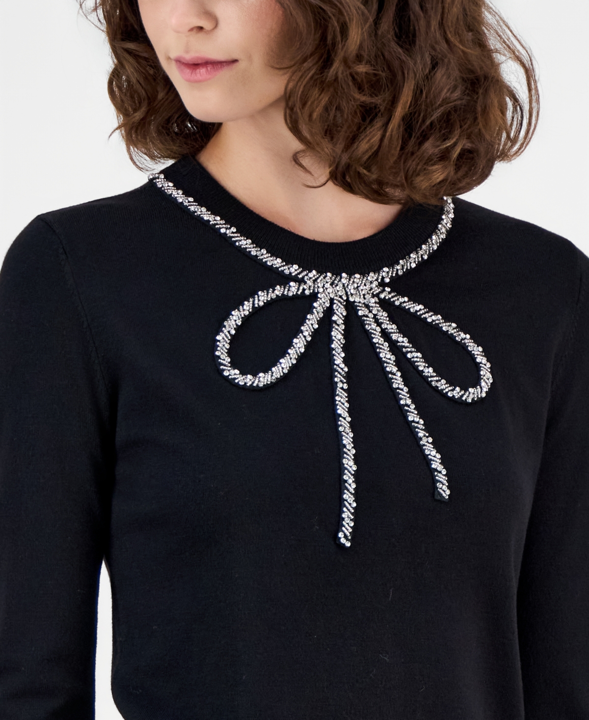 Anne Klein Women's Embellished Bow 3/4-Sleeve Sweater
