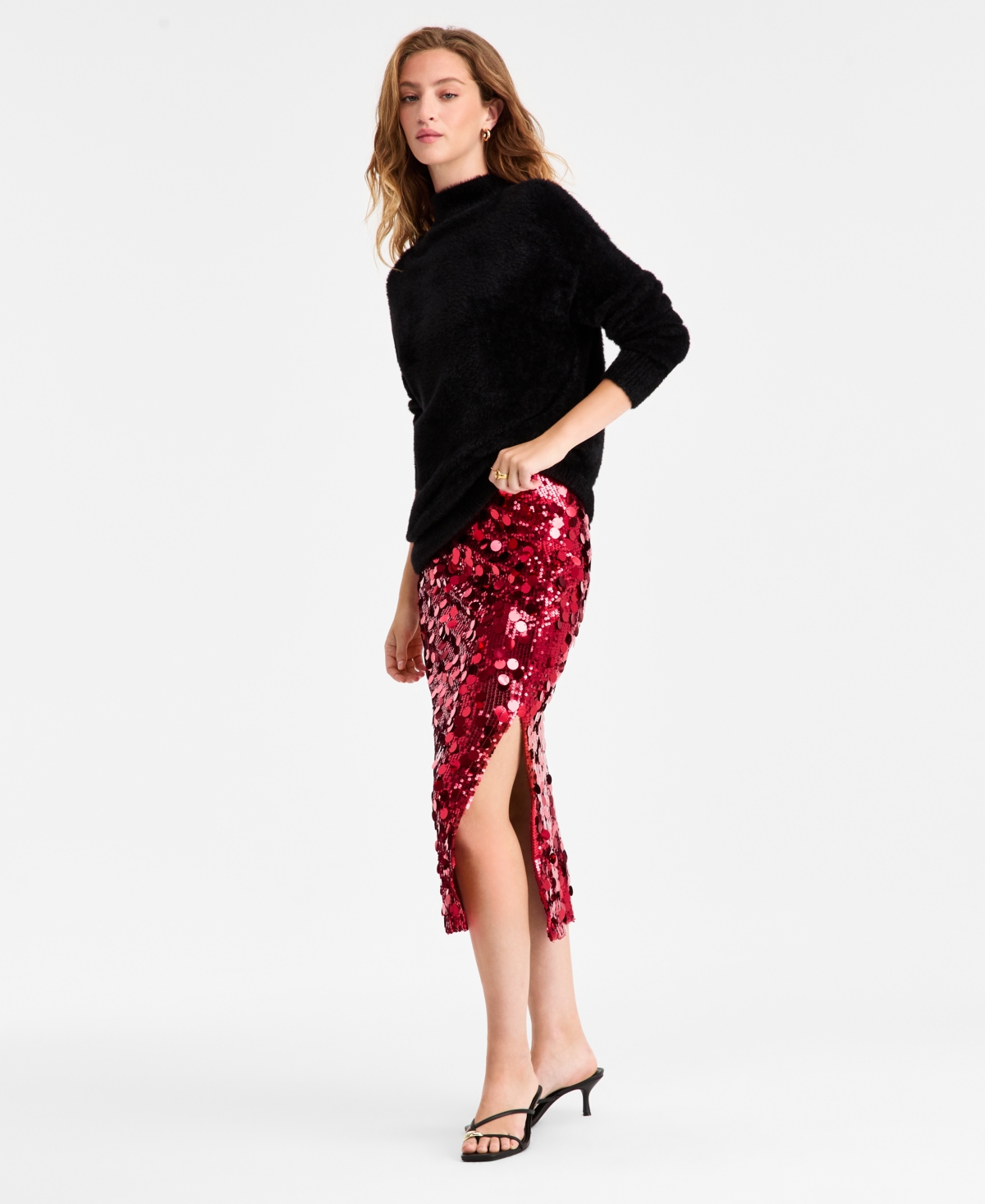 Bar Iii Women's Pailette Midi Skirt, Macy's Exclusive In Red