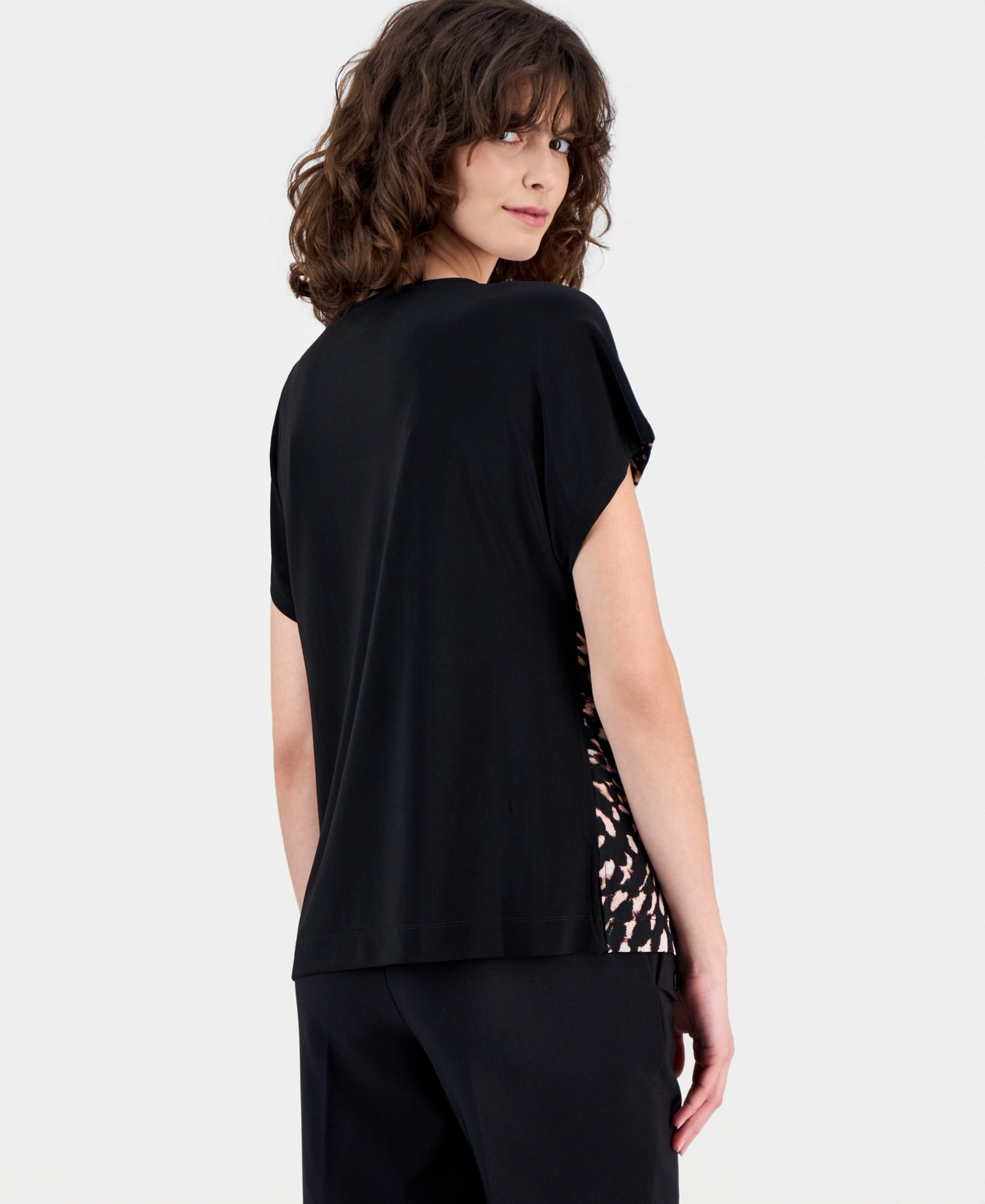 Anne Klein Abstract Print Knit Back Top In Black