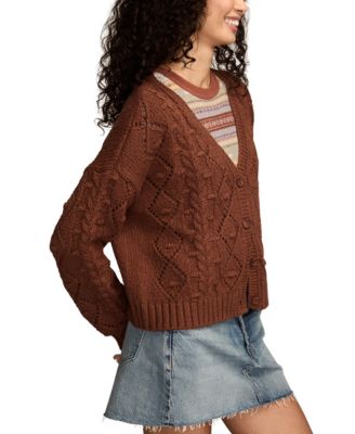 Women's Cropped Cable Cardigan Sweater