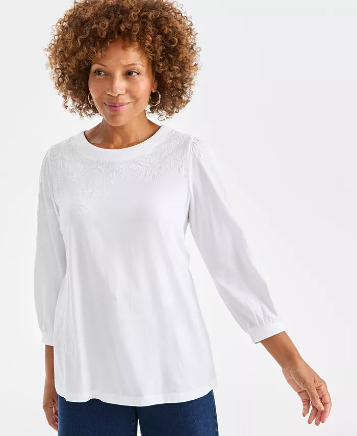 Women's Floral Embroidery Shine Knit Top - thumbnail 3