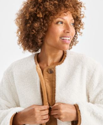 Women's Sherpa Jacket with Corduroy Trim, Macy's Exclusive