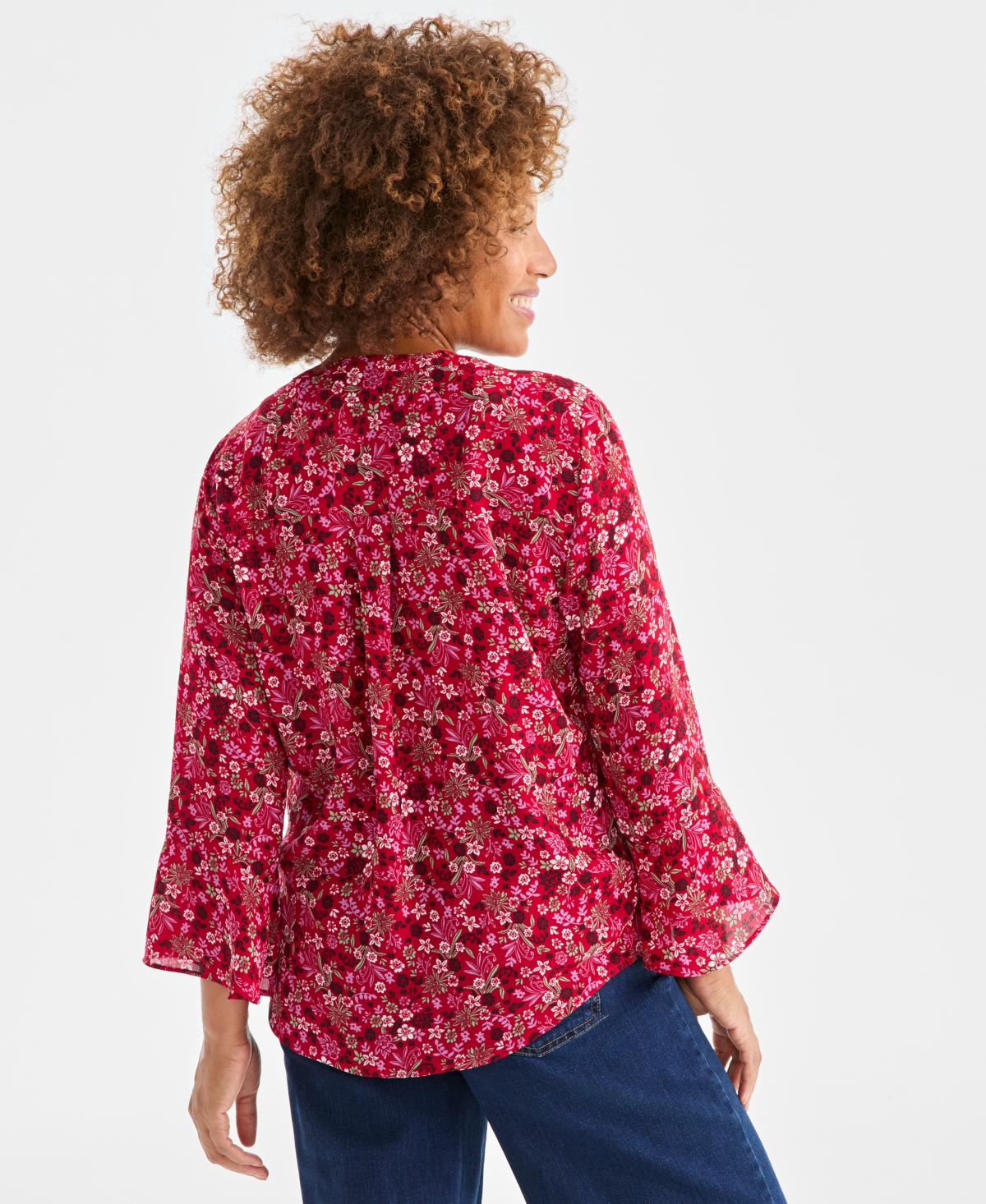 Style & Co Petite Romance Ditsy Pintucked Top, Macy's Exclusive In Multi