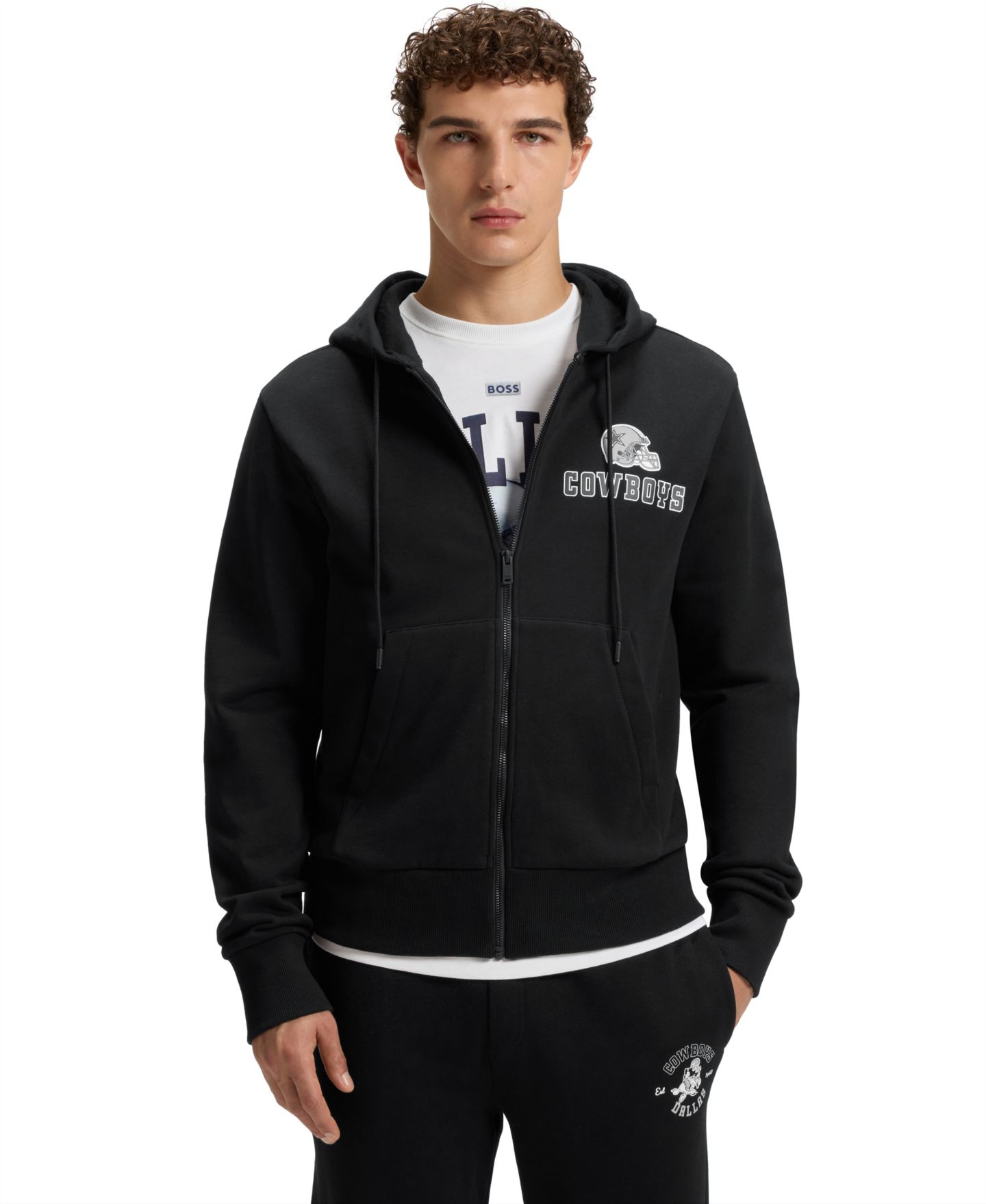 Мужское худи Hugo Boss BOSS x Dallas Cowboys Regular Fit Zip-Up, цвет: Чёрный — фото 1
