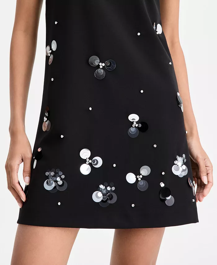 Women's Paillette Embellished Mock Neck Shift Dress - thumbnail 7