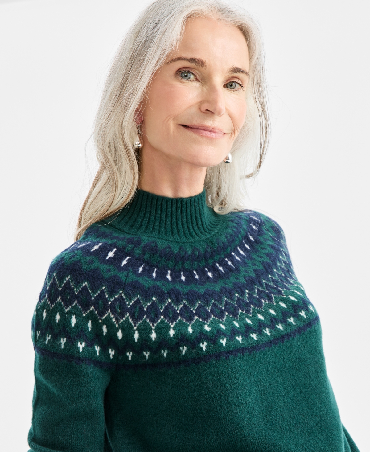 Style & Co Women's Mock-neck Fair Isle Sweater, Macy's Exclusive In Green