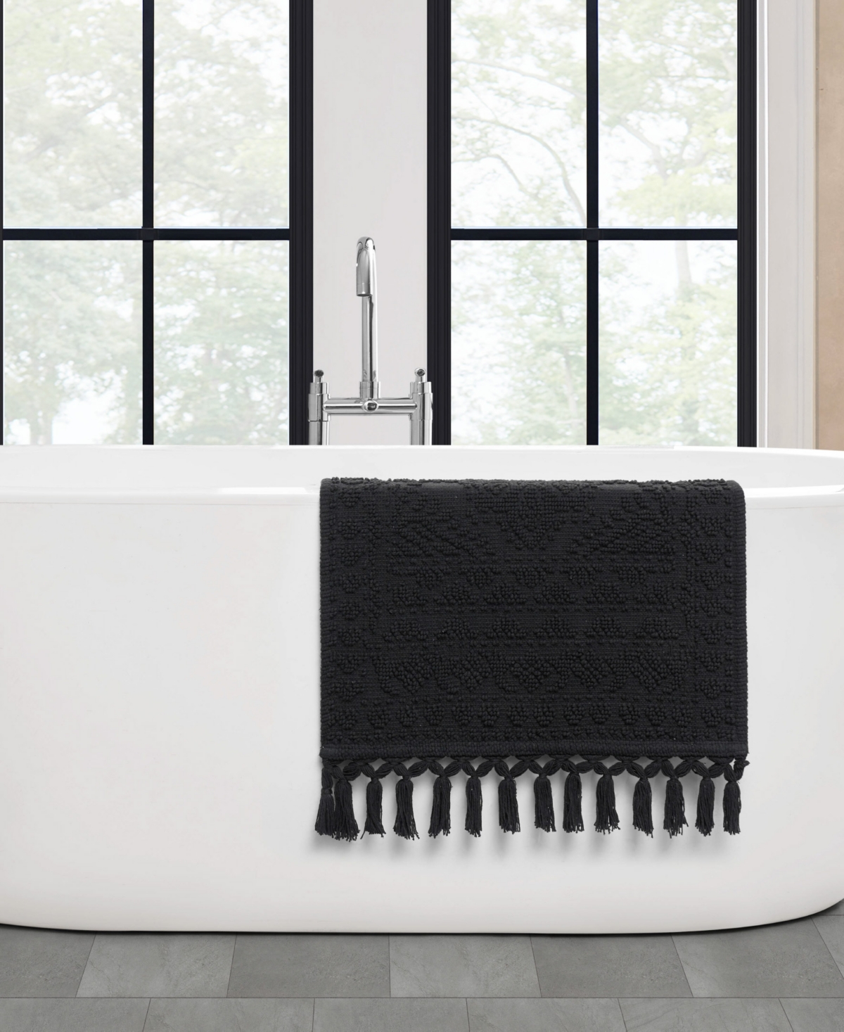 French Connection Nellore Fringe Cotton 20" X 38" Bath Rug In Black