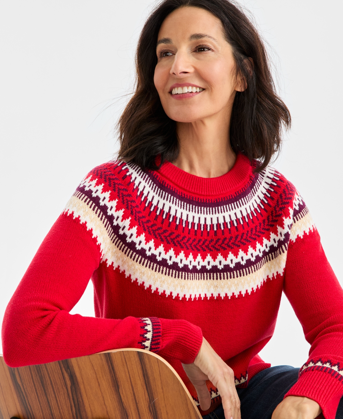 Style & Co Women's Crewneck Fair Isle Sweater, Macy's Exclusive In Red