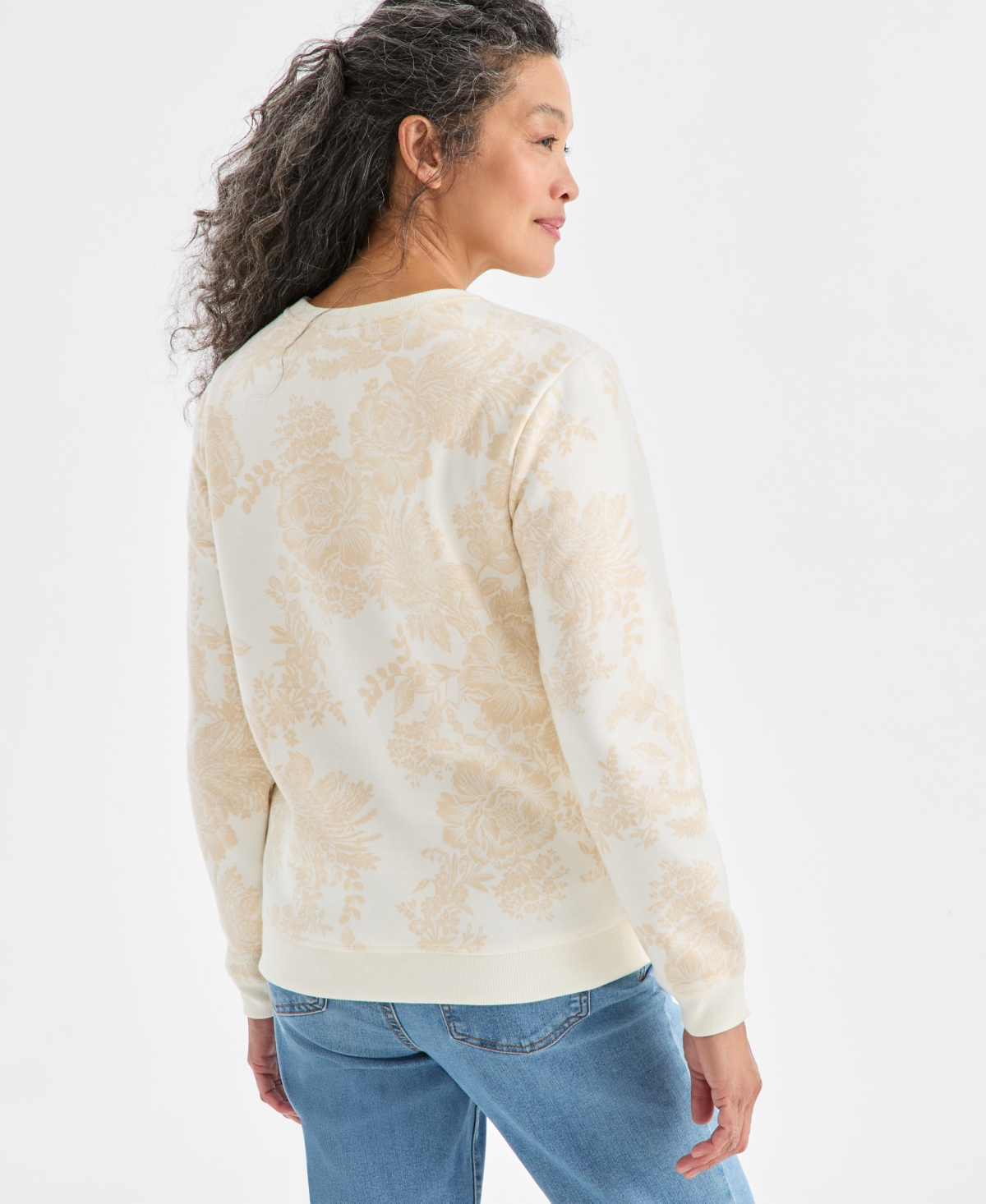 Style & Co Women's Printed Fleece Crewneck Sweatshirt, Macy's Exclusive In Neutral