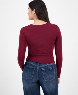 Juniors' Square-Neck Long-Sleeve Knit Top