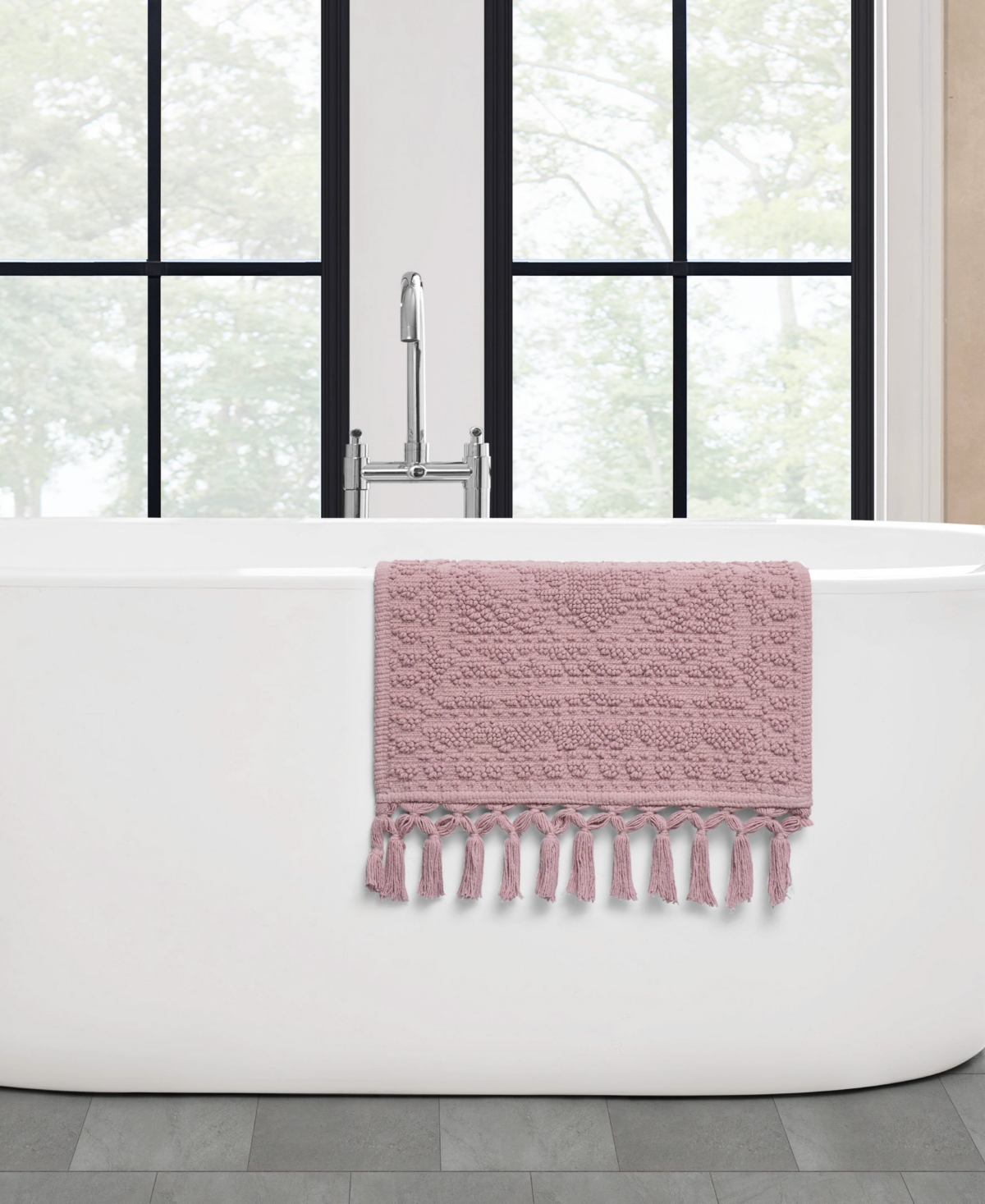 French Connection Nellore Fringe Cotton 17" X 28" Bath Rug In Purple