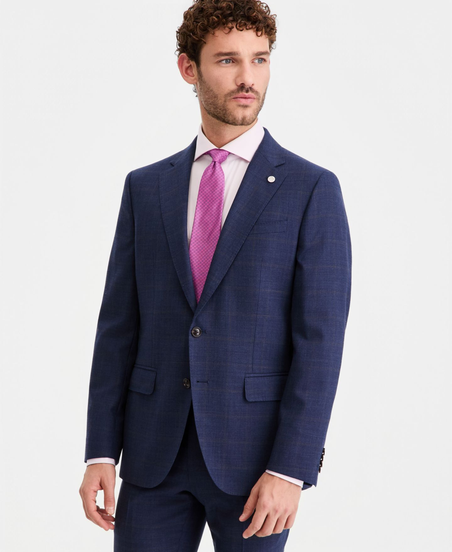 Мужские куртки Ted Baker Modern-Fit Wool-Blend Windowpane Suit Separates, цвет: Синий коричневый — фото 1
