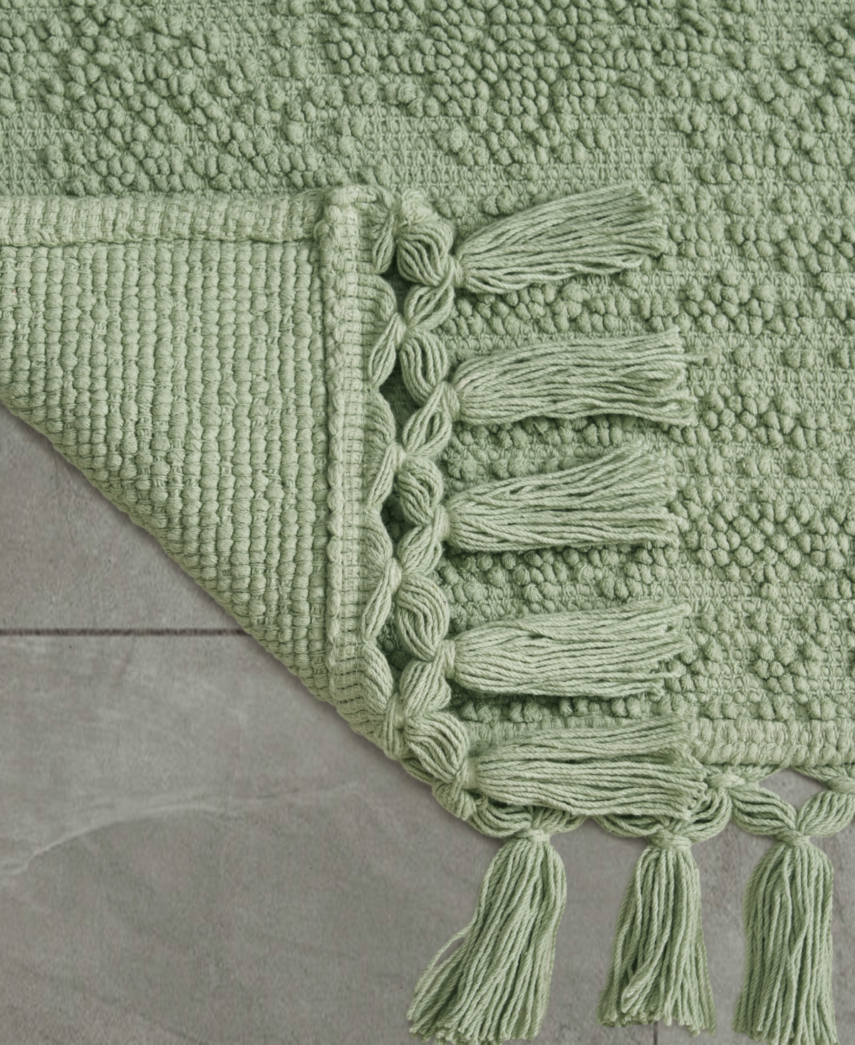 French Connection Nellore Fringe Cotton 17" X 28" Bath Rug In Green