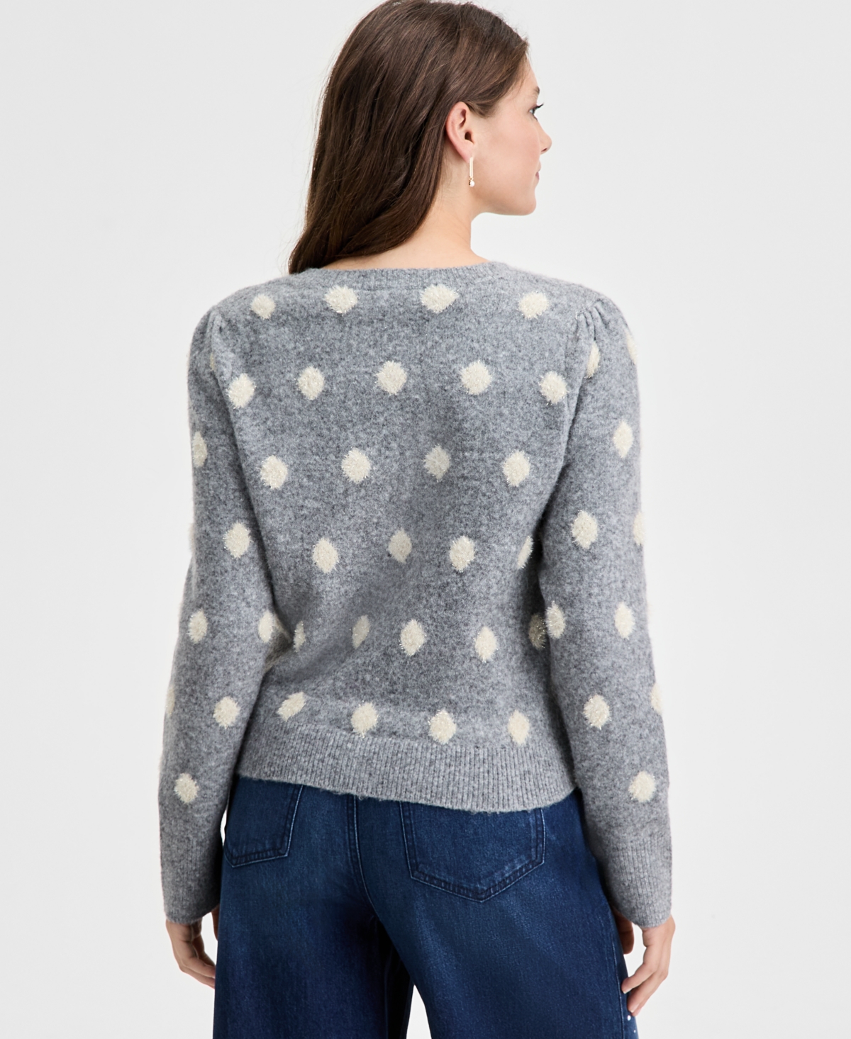 On 34th Women's Long-sleeve Eyelash Dot Cardigan Sweater, Macy's Exclusive In Gray