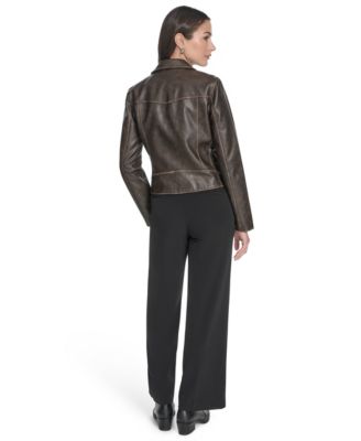 Women's Faux-Leather Asymmetric-Zip Moto Jacket