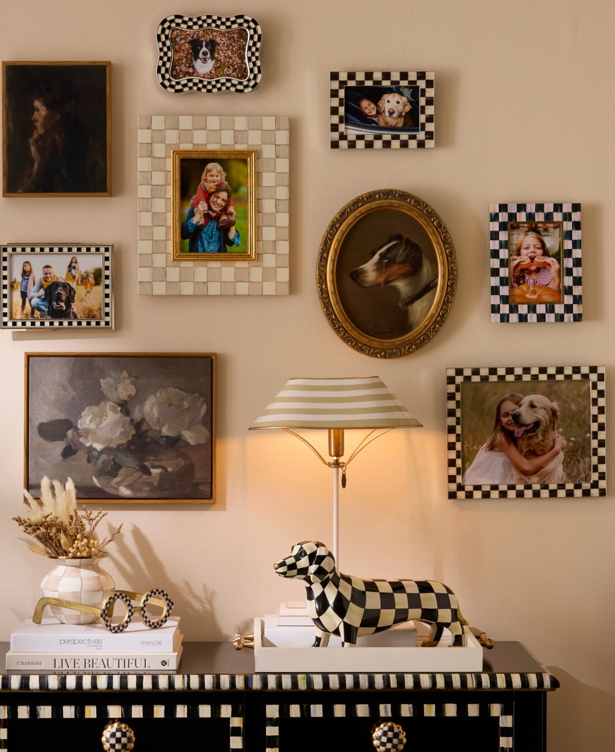 Mackenzie-childs Courtly Check Silver Plated Frame, 4" X 6" In Black