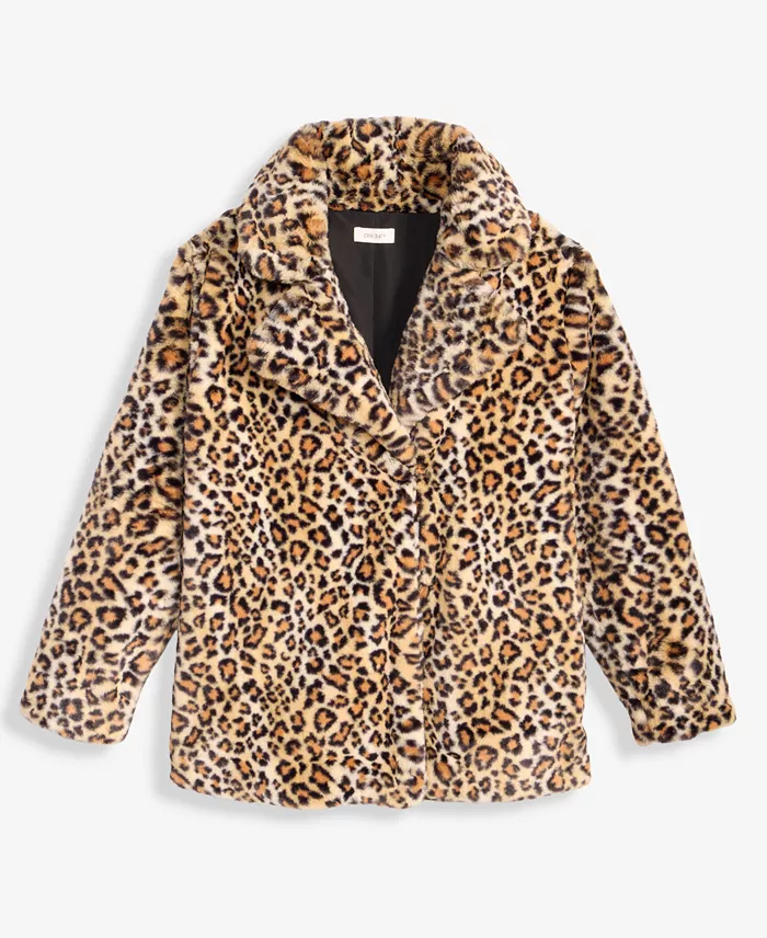 Women's Woven Sketchy Leopard-Print Faux-Fur Coat - thumbnail 9