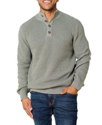 Men's Organic Mock Neck Cardigan Stitch Sweater