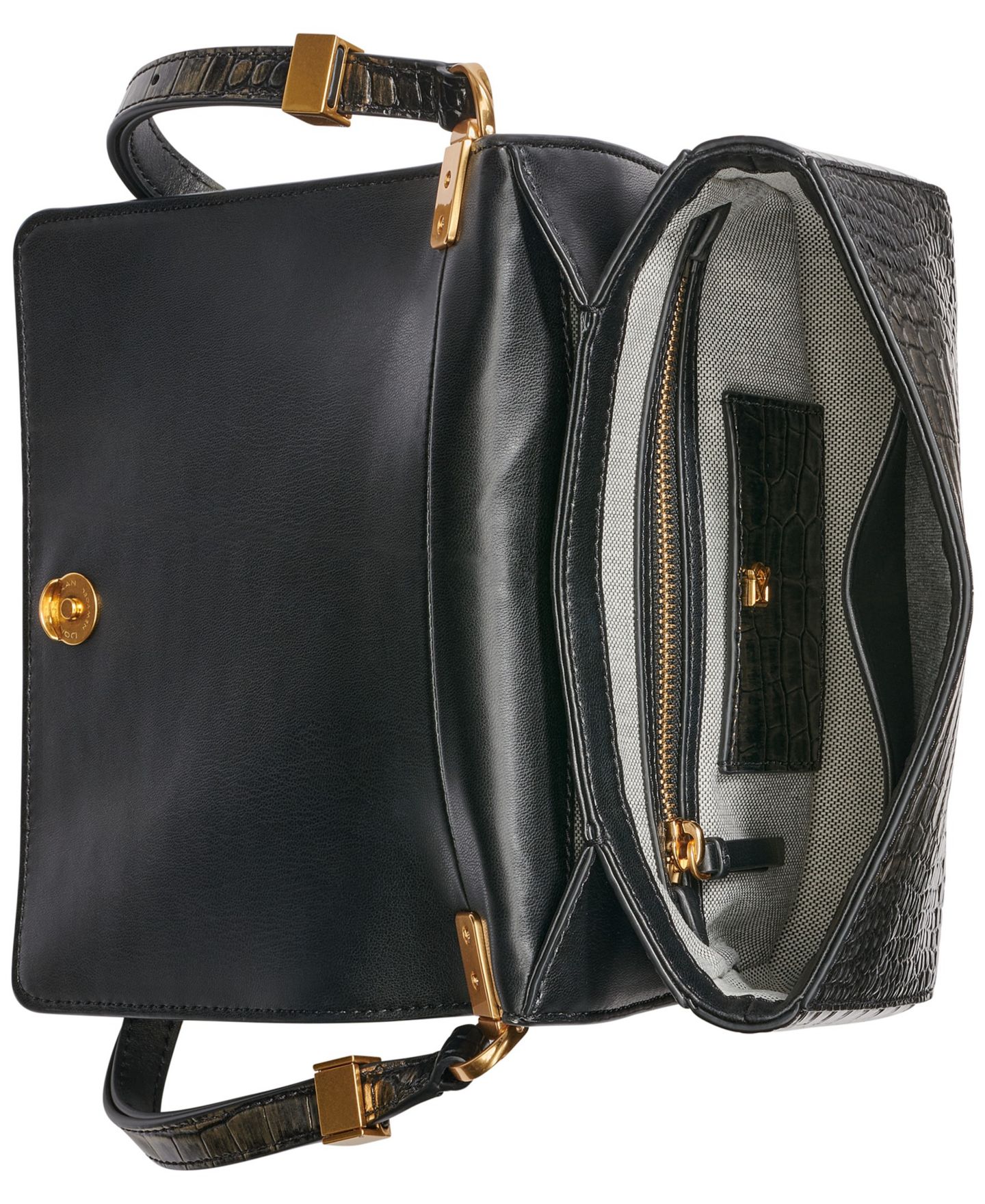 Женская сумка на плечо Donna Karan New York Jericho из металлизированной кожи, цвет: Чёрный / Золотой — фото 4