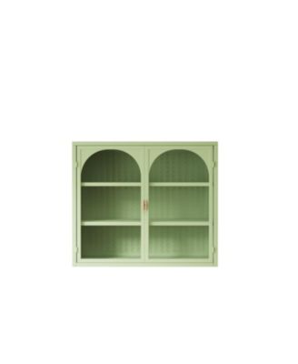 27.56" Two-Door Wall Cabinet With Glass Front and Three-Tier Storage With Woven Detail