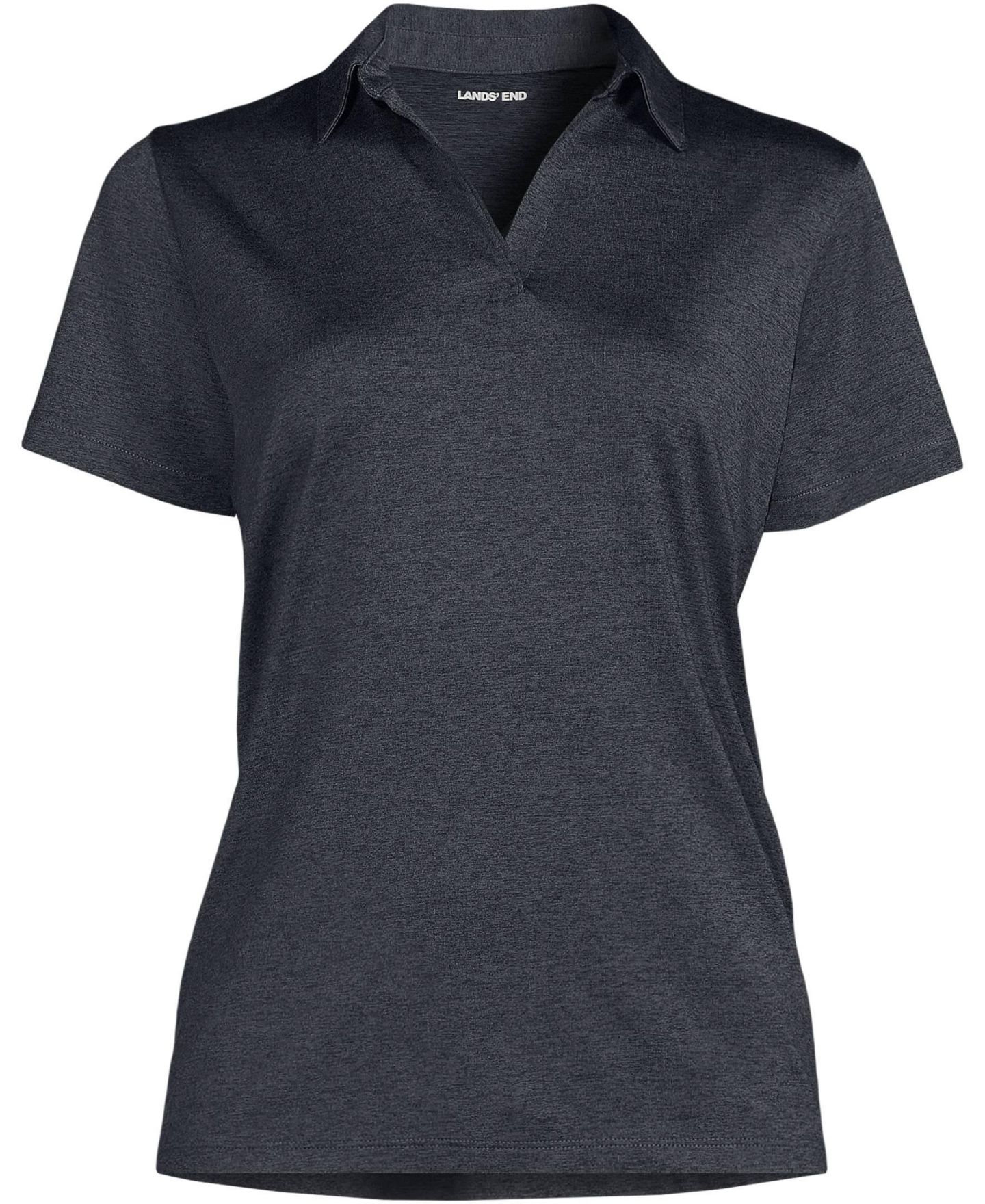 Женское поло Lands' End Rapid Dry Performance Space Dye Sport Neck Short Sleeve Polo, цвет: Чёрный космический — фото 3