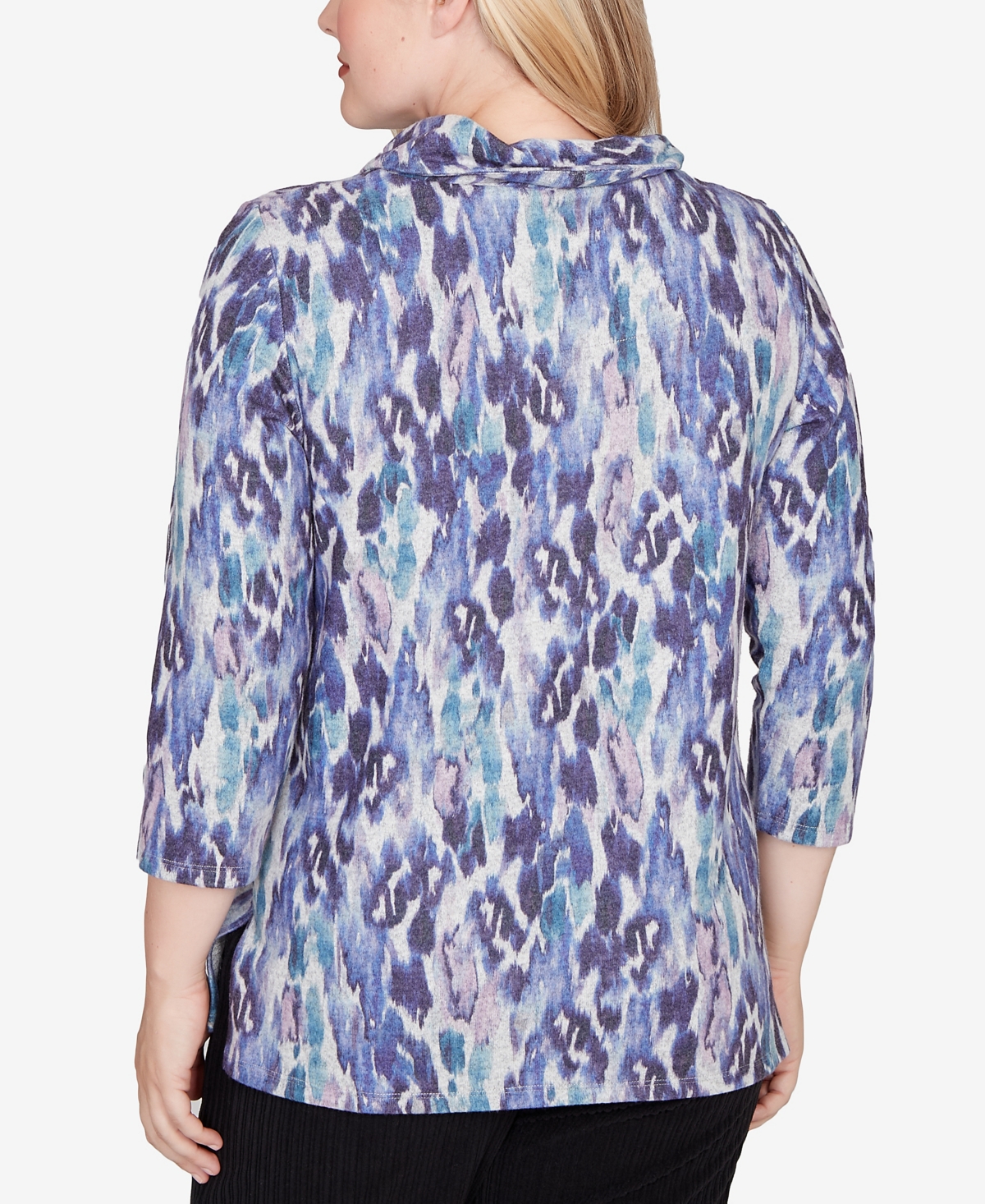 Alfred Dunner Petite Lake Champlain Animal Melange Three Quarter Sleeve Top In Multi