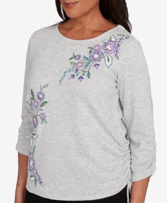 Petite Lake Champlain Embroidered Flowers with Side Tie Ruching Top