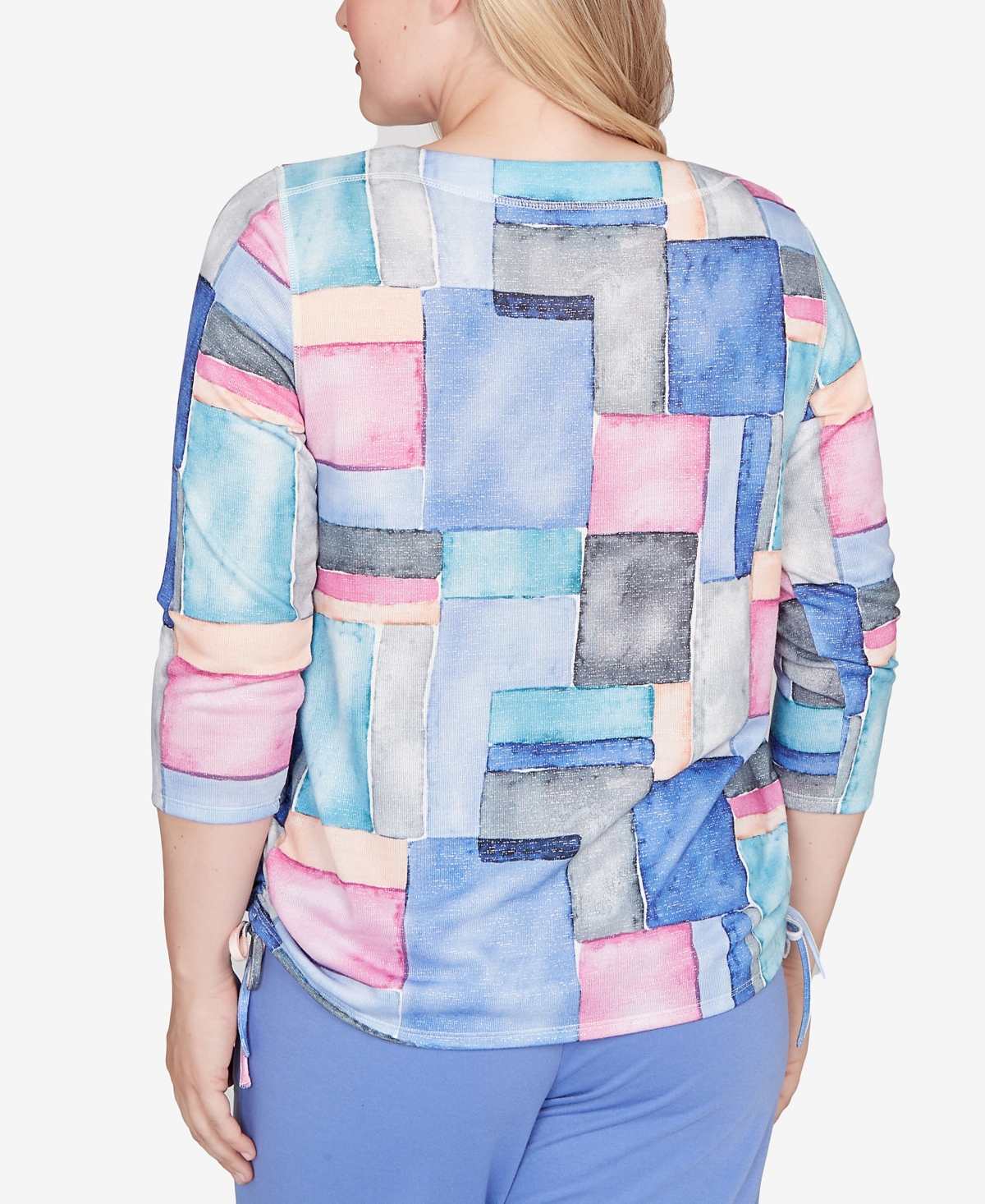 Alfred Dunner Petite Casual Vibe Tie Side Ruched Colorblock Top In Multi