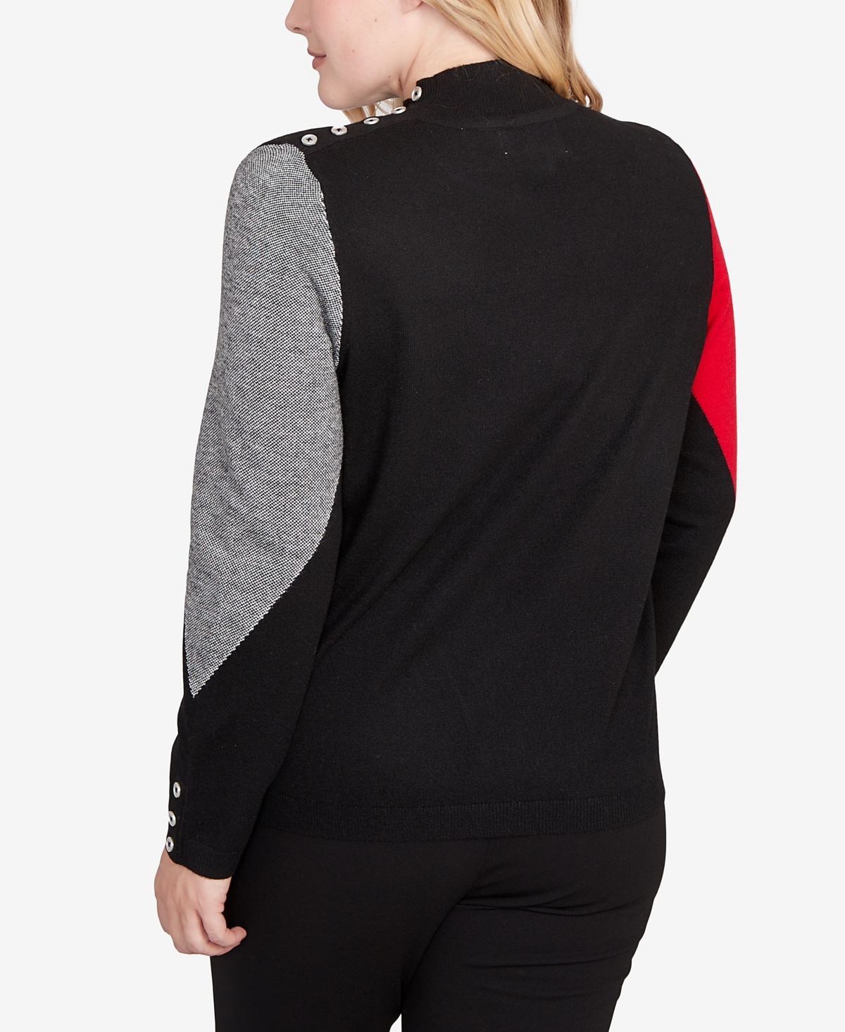 Alfred Dunner Petite Jet Setter Exploded Argyle Mock Neck Sweater In Black