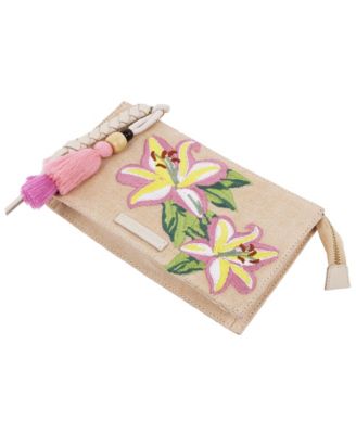 Zip Top Embroidered Floral Clutch