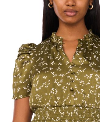 Petite Puff-Sleeve Chiffon Midi Dress