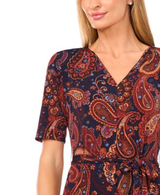 Women's V-Neck Tie Waist Midi Dress