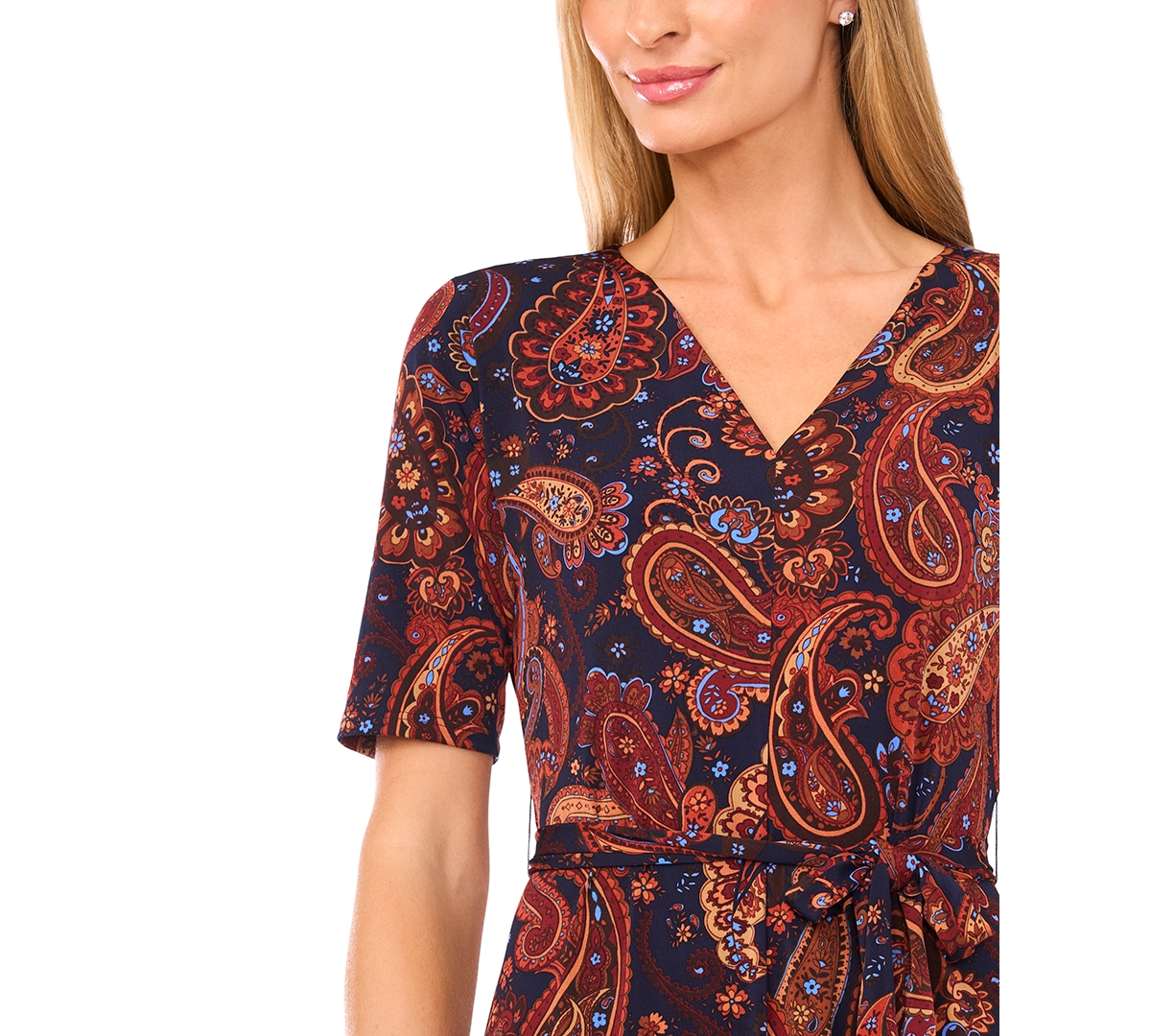 Msk Women's V-neck Tie Waist Midi Dress In Multi