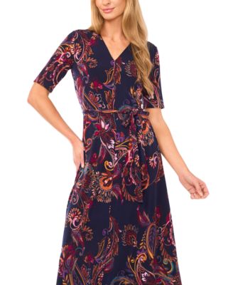 Women's V-Neck Tie Waist Midi Dress