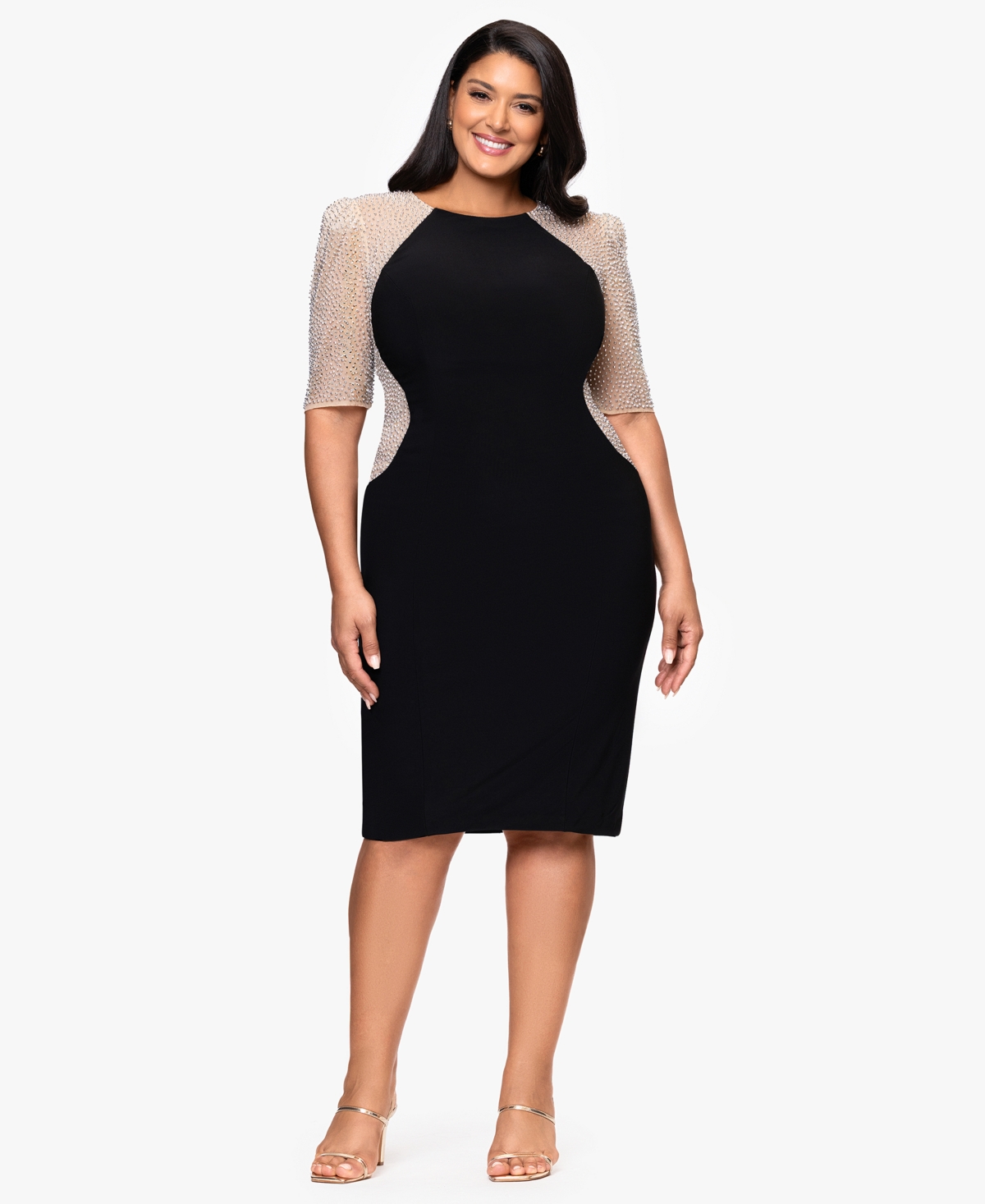 Xscape Plus Size Short Sleeve Sheath Dress In Black