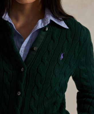 Women's Cable-Knit Cotton Crewneck Cardigan Sweater