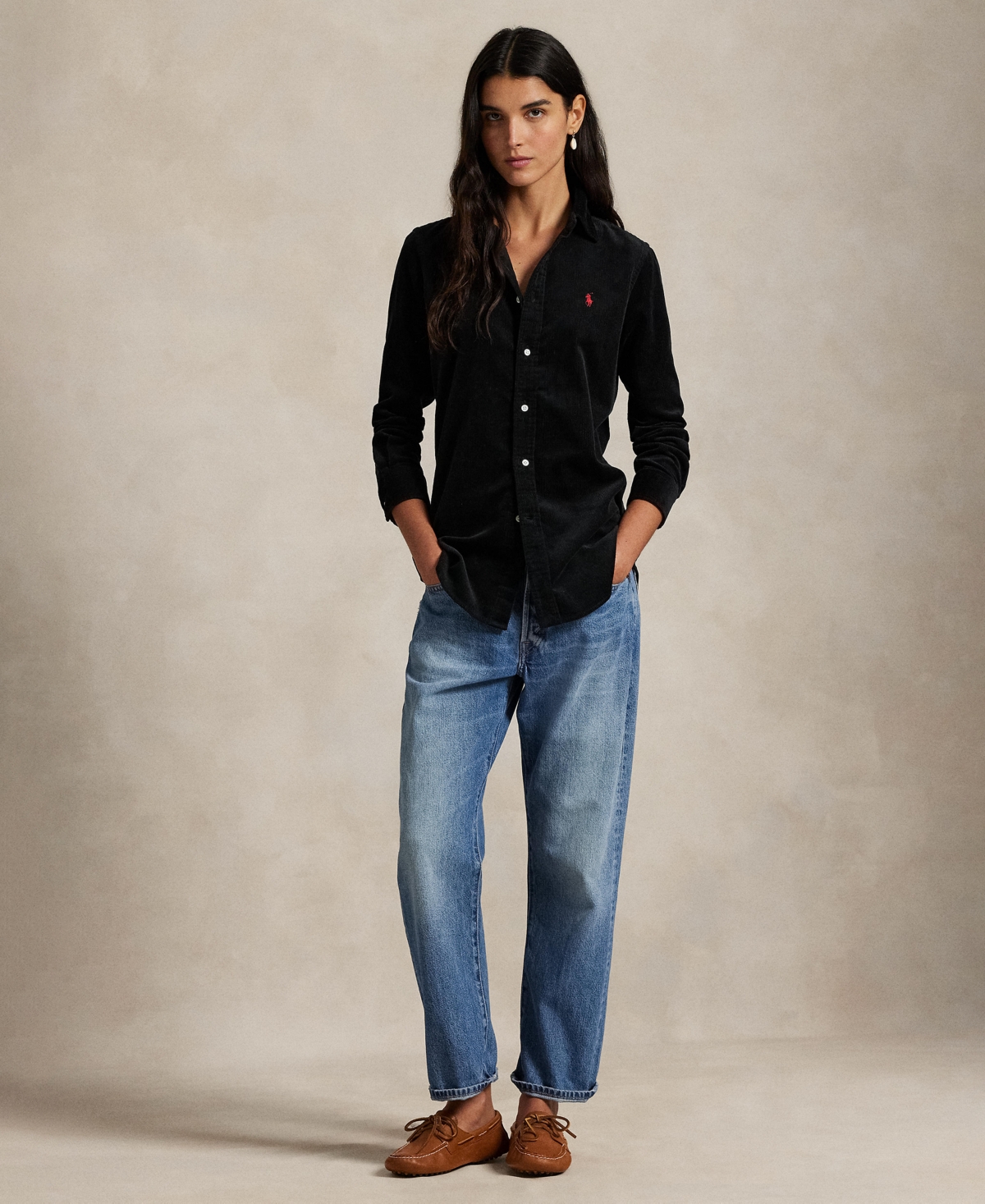Polo Ralph Lauren Women's Classic-fit Cotton Corduroy Shirt In Black