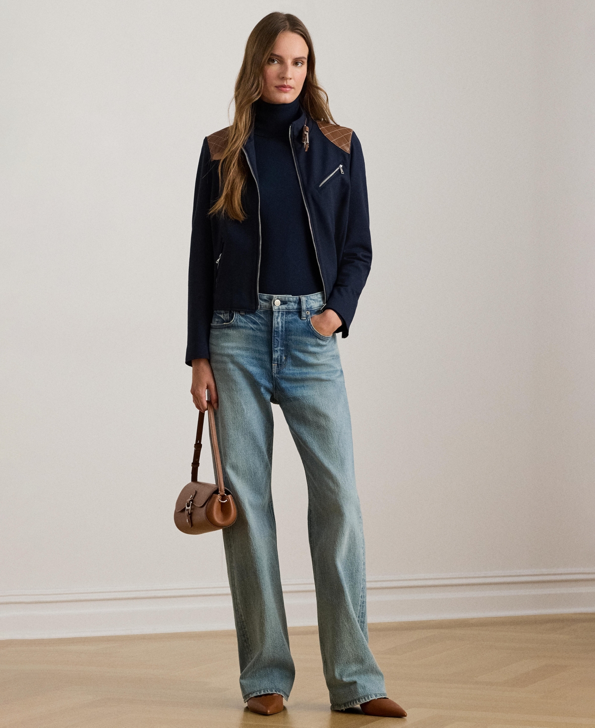 Ralph Lauren Women's Ponte Long Sleeve Moto Jacket In Blue