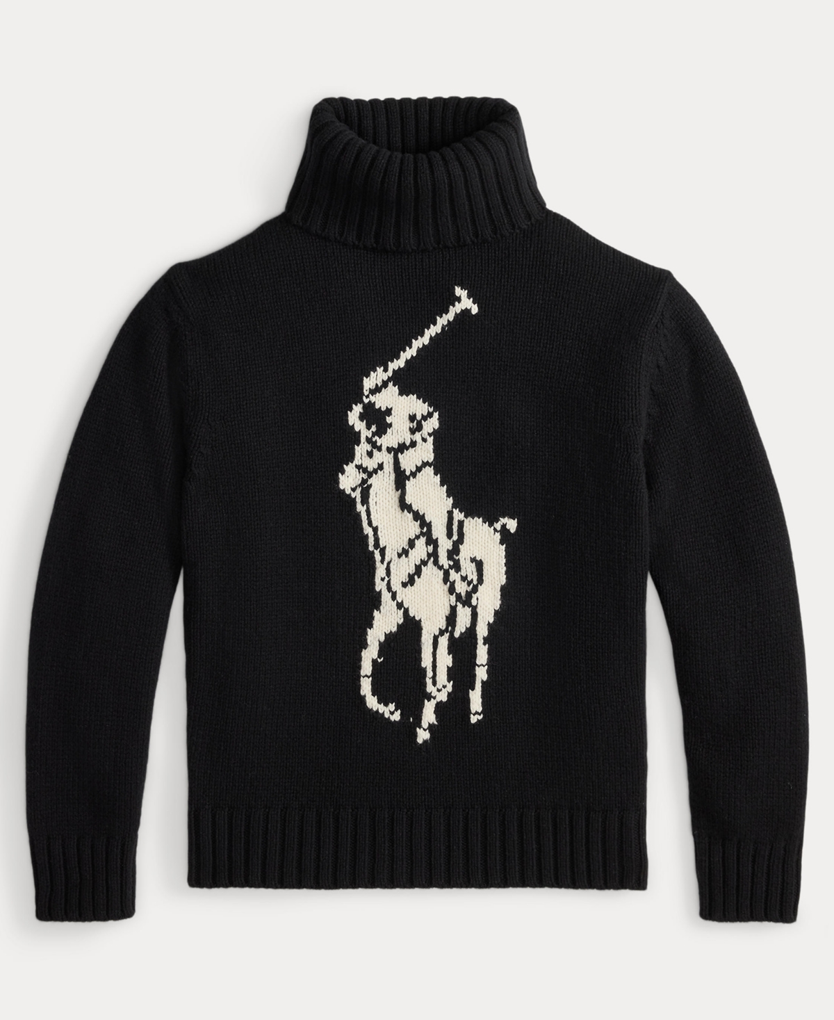 Polo Ralph Lauren Polo-player Intarsia Wool Sweater In Black