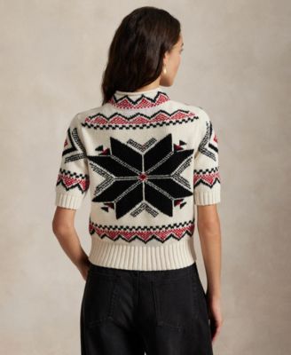 Women's Intarsia Knit Short Sleeve Sweater
