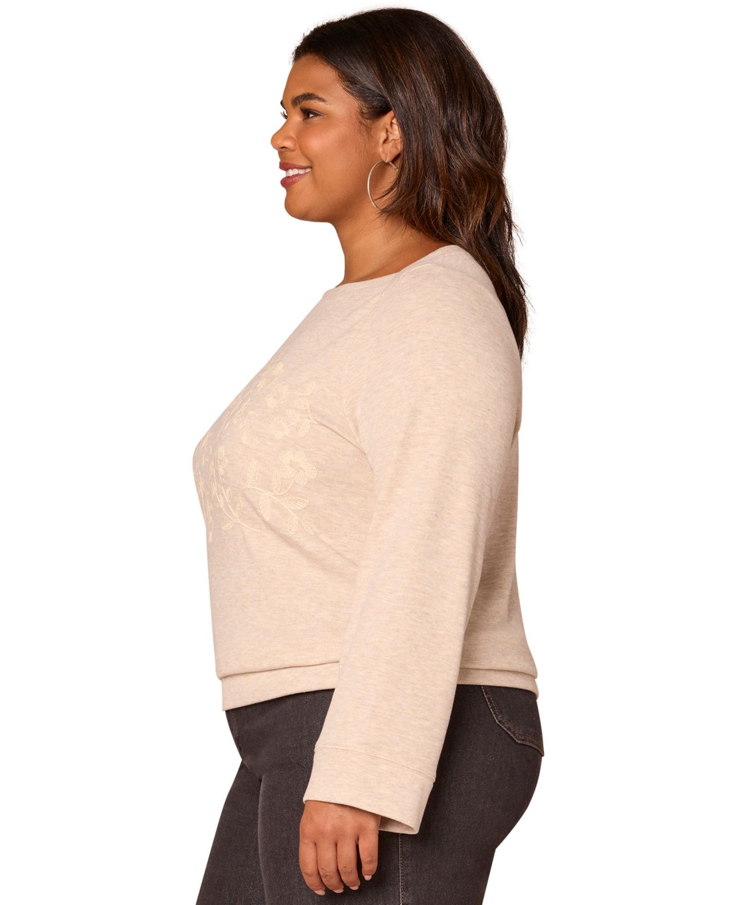 Женский топ Democracy Plus Size Bell Sleeve Boat Neck, цвет: Меланжевый — фото 2