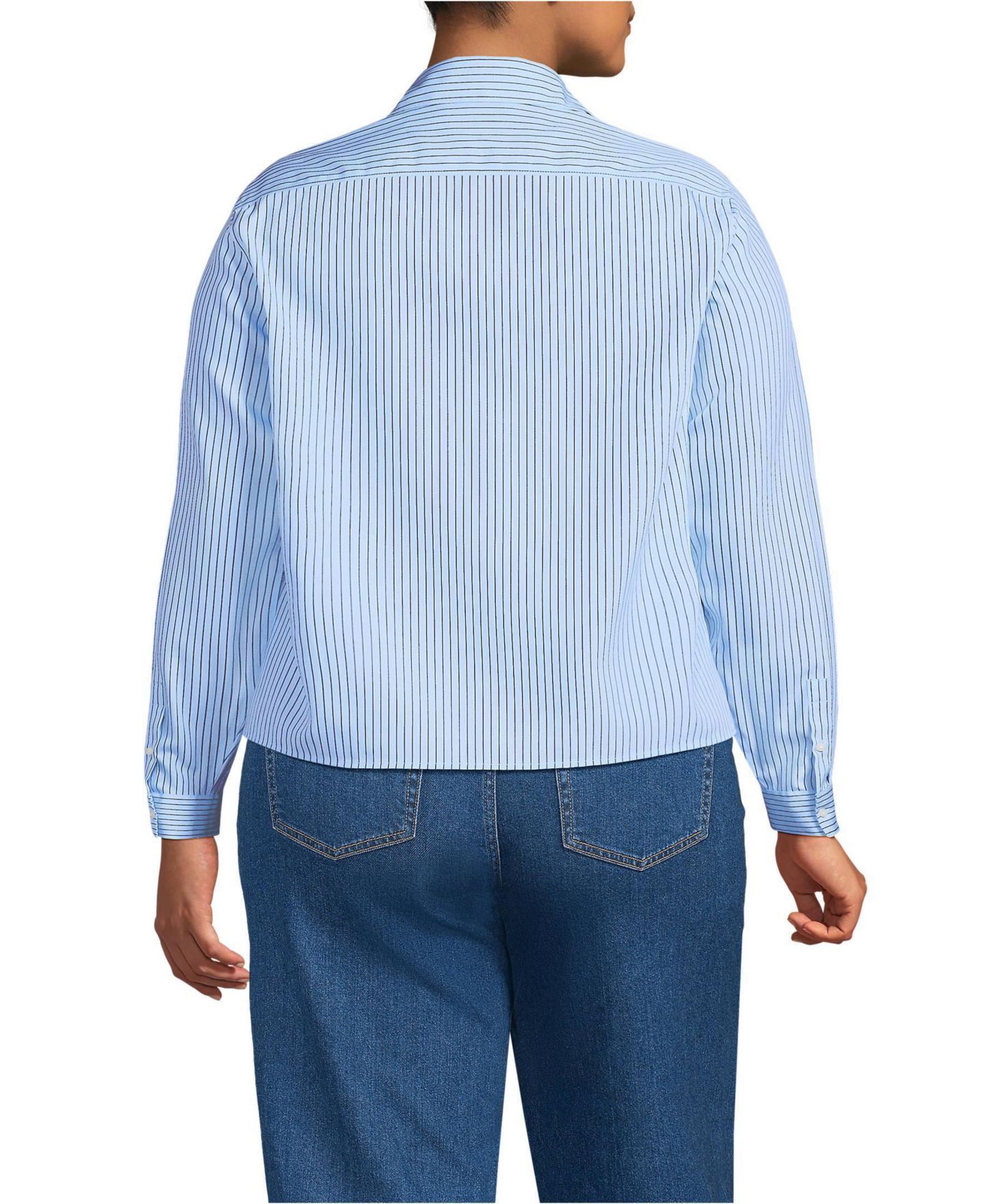 Женская рубашка Lands' End Plus Size No Iron Boxy Cropped, цвет: Прозрачный синий небесно-голубой полосатый — фото 2