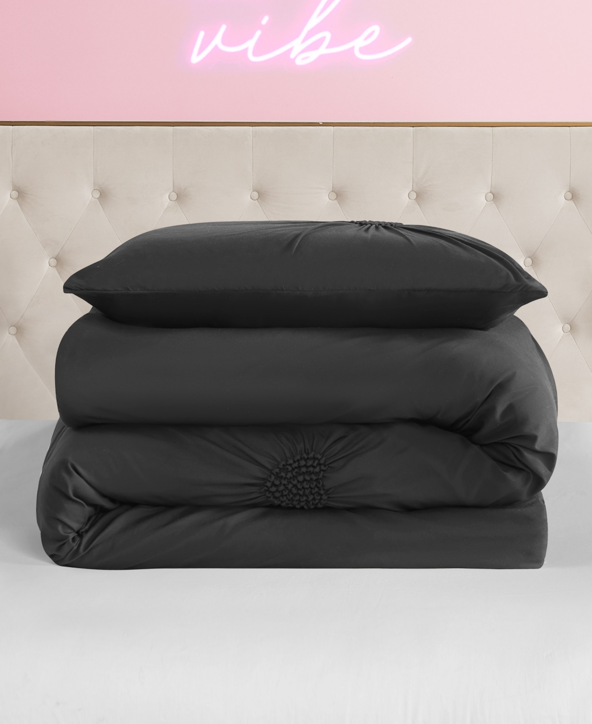 Juicy Couture Amora Gathered Heart 3-pc. Comforter Set, King In Black